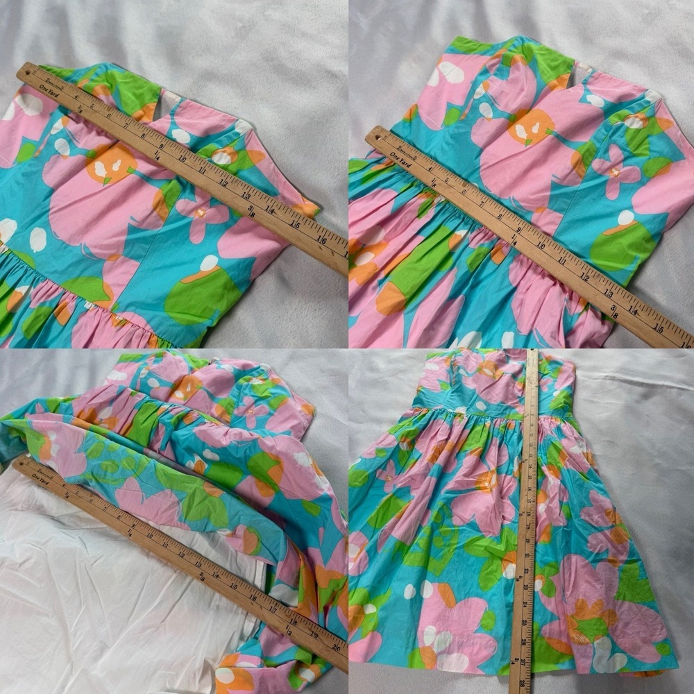 Lilly Pulitzer Y2K Floral Strapless Dress Sz4 Bow Back Fit Flare Preppy Cottage - Picture 3 of 10